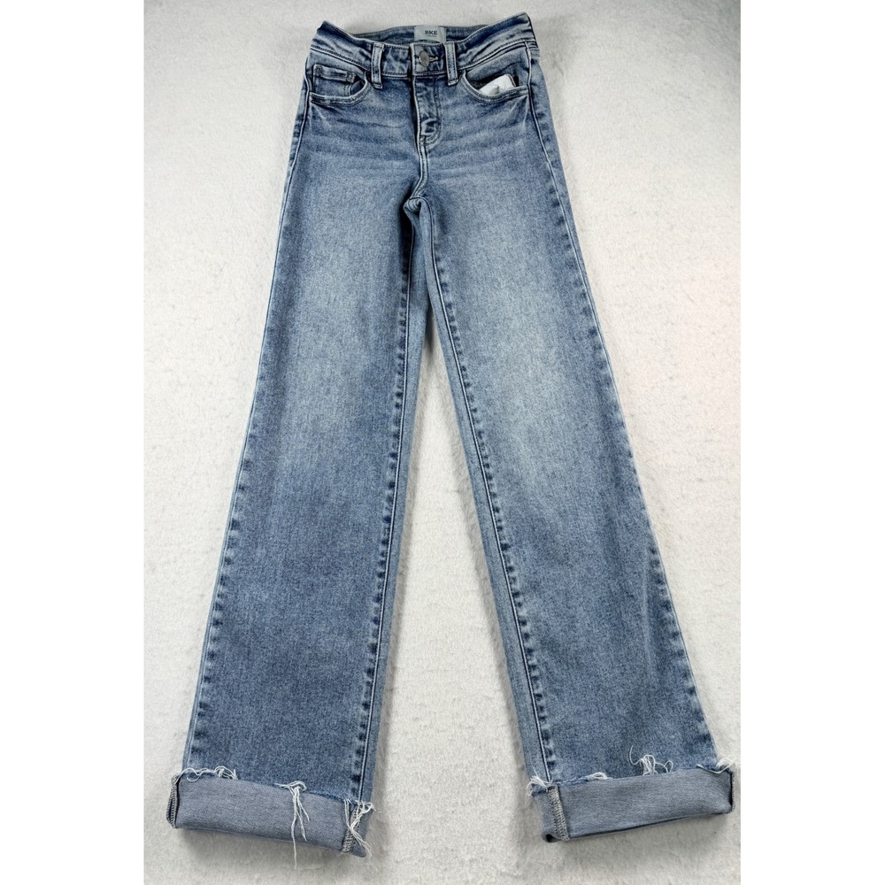 BKE Youth Girls Wide Leg Cuffed Jeans Medium Wash Denim Size 10L Long